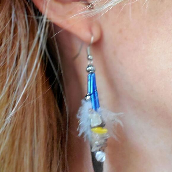 NWT! Artisian handmade feather crystal earrings - Picture 6 of 10